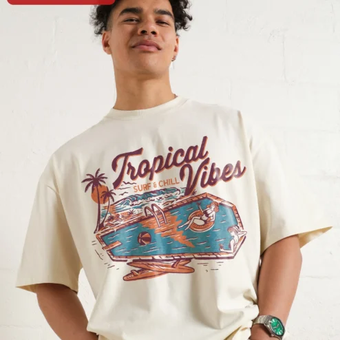 Tropical Vibes Surf Chill Graphic Tee Retro Beach Vacation Shirt for Men Women