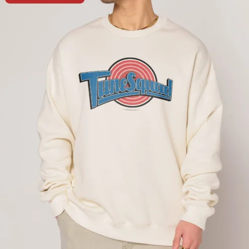 TuneSquad Sweatshirt Retro Music Logo Crewneck for Women Men on a hanger, ready to ship from Chicago, Illinois
