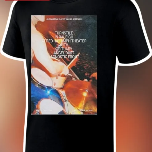 Turnstile Raleigh Red Hat Amphitheater Tee Never Enough Tour Pt. 2 Hardcore Punk Band Merch Gift