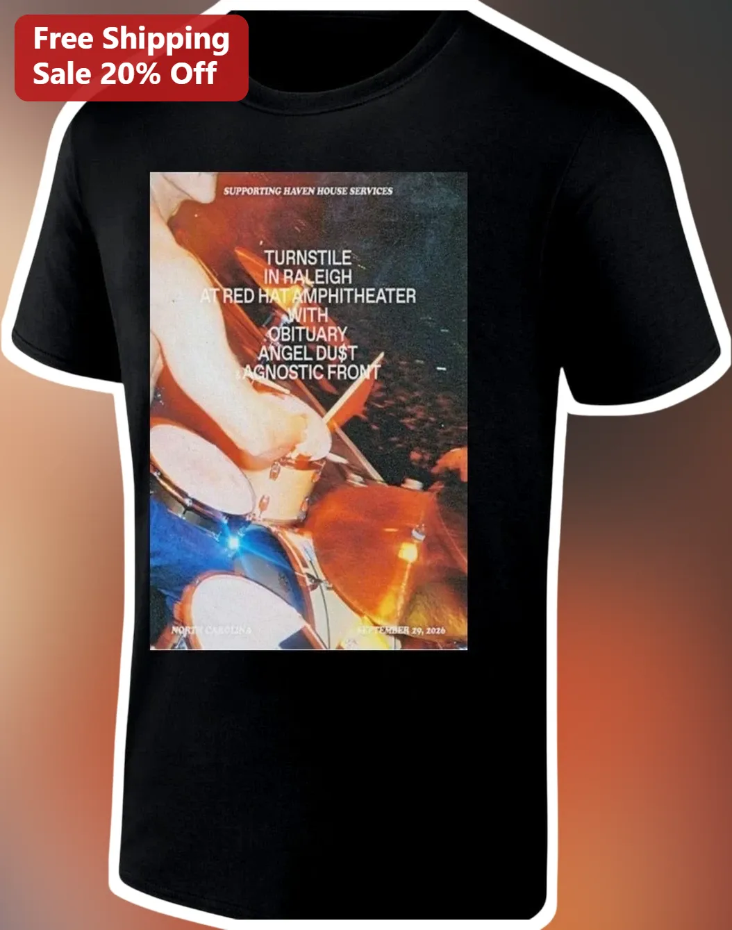 Turnstile Raleigh Red Hat Amphitheater Tee Never Enough Tour Pt. 2 Hardcore Punk Band Merch Gift