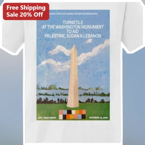 Turnstile Washington Monument Aid Palestine Sudan Lebanon Graphic Tee