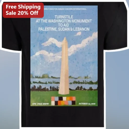 Turnstile Washington Monument Palestine Sudan Lebanon Tee available at our Chicago, Illinois warehouse