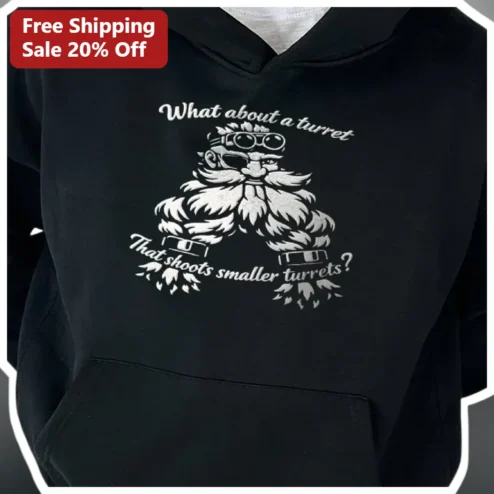 Turret Hoodie Funny D&D Dwarf Character Graphic Pullover for Gamers