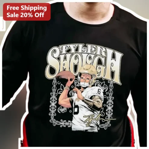 Tyler Shough Long Sleeve Shirt Vintage Football QB Signature Design Black Fan Apparel
