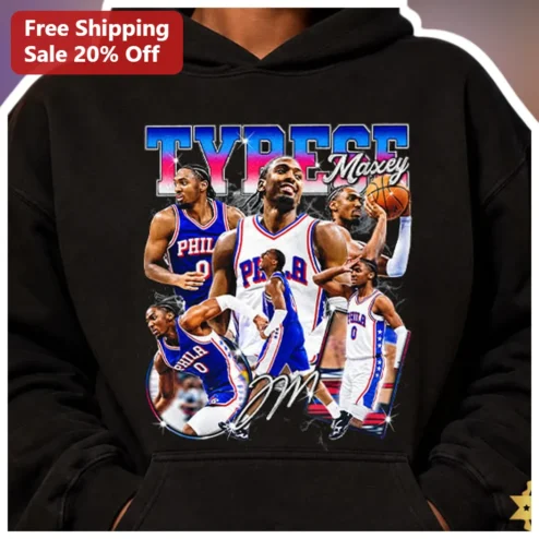 Tyrese Maxey Philadelphia 76ers Hoodie NBA Basketball Fan Gift Black Pullover Sweatshirt