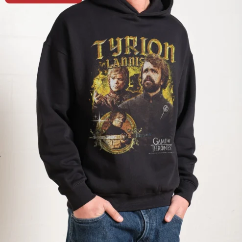 Tyrion Lannister Game of Thrones Hoodie The Imp Vintage Distressed Graphic Pullover on a hanger, ready to ship from Chicago, Illinois