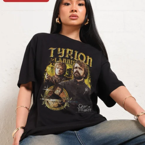 Customer in Chicago, Illinois wearing Tyrion Lannister Game of Thrones Tee The Imp Peter Dinklage Vintage Graphic Shirt for Fantasy Fans