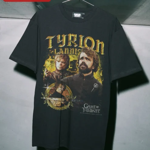 Customer in Chicago, Illinois wearing Tyrion Lannister Game of Thrones Tee The Imp Peter Dinklage Vintage Graphic Shirt for Fantasy Fans