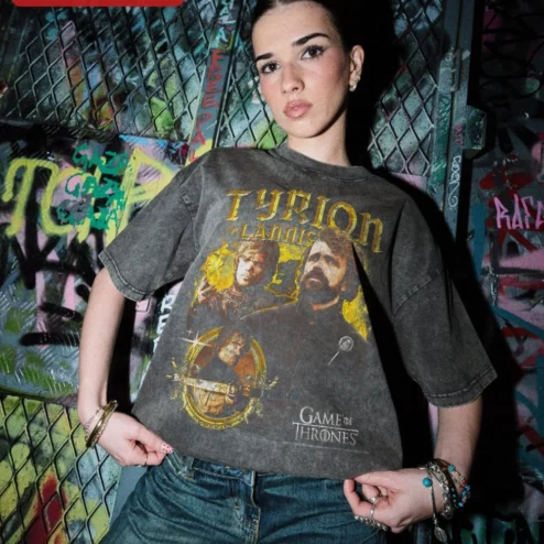 Tyrion Lannister Game of Thrones Tee The Imp Vintage Acid Wash Graphic Shirt on a hanger, ready to ship from Chicago, Illinois