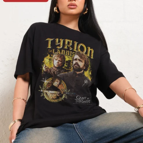 Tyrion Lannister Game of Thrones Tee Vintage House Lannister Graphic Shirt for Fantasy Fans on a hanger, ready to ship from Chicago, Illinois