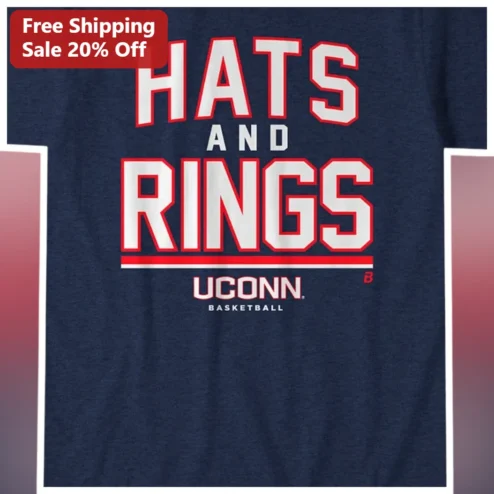 UCONN Basketball Hats and Rings Graphic Tee College Huskies Fan Gear