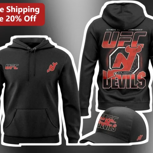 UFC New Jersey Devils Hoodie MMA Hockey Fan Apparel Black Pullover