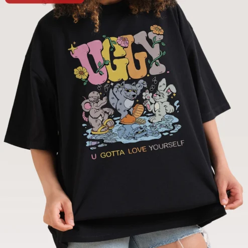 Ugly U Gotta Love Yourself Oversized Tee Retro Cartoon Animal Graphic Self Love Shirt