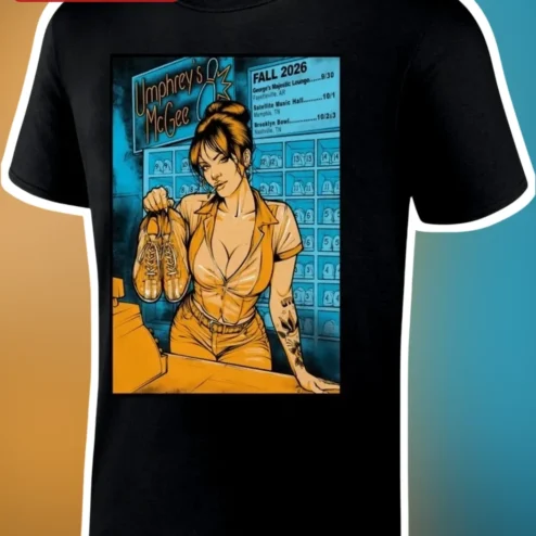 Umphrey's McGee Tee Retro Pin Up Girl Holding Ice Skates Jam Band Graphic Shirt