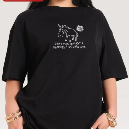 Unicorn Cigarette Shirt Funny Sarcastic Anti-Smoking Tee Dark Humor Graphic T-Shirt