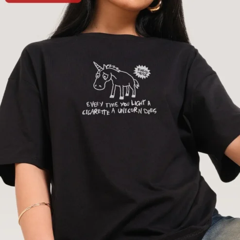 Unicorn Dies Every Time You Light A Cigarette Sarcastic Graphic Tee Anti Smoking Gag Gift