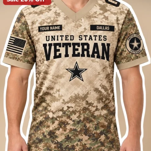 United States Veteran Camo Football Jersey Custom Name Military Gift