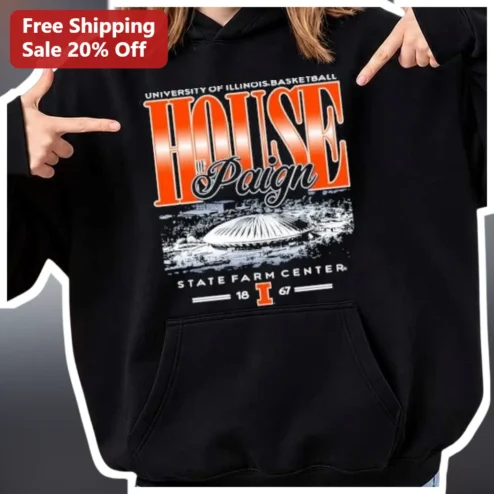 University of Illinois Basketball Hoodie House of Paign State Farm Center Illini Fan Gear
