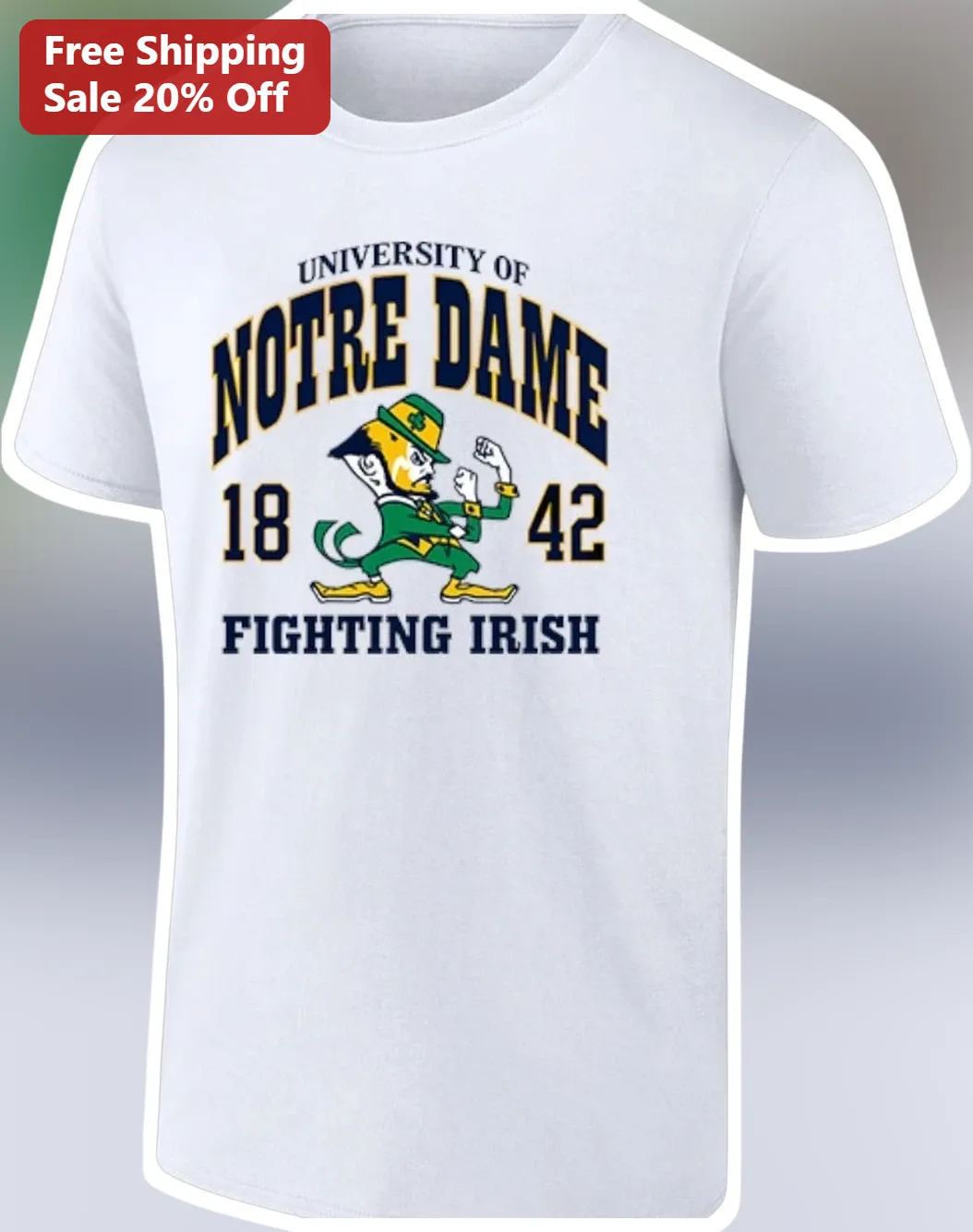University of Notre Dame Fighting Irish Vintage Leprechaun Graphic Tee for College Football Fans Alumni Gift