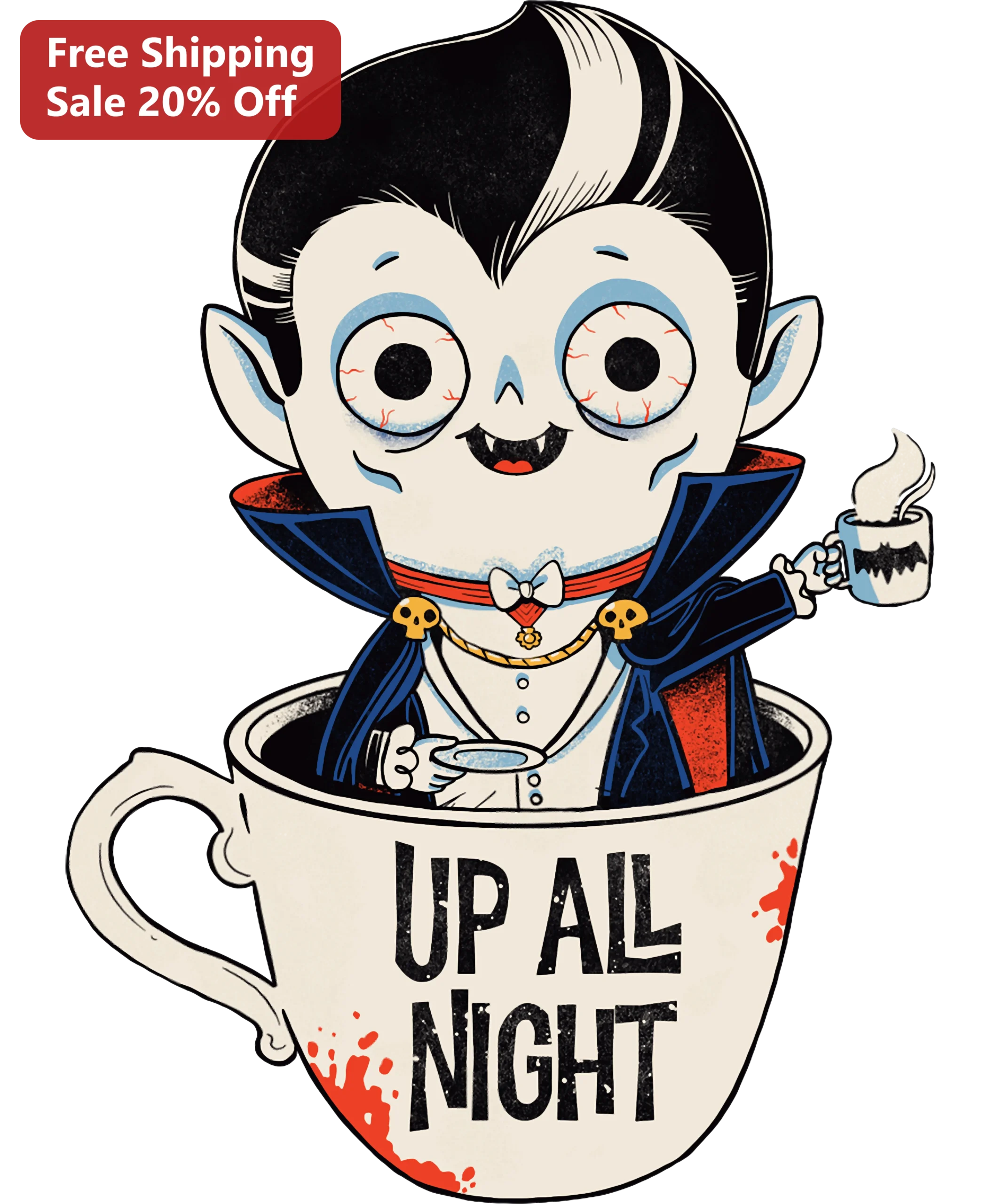 Up All Night Vampire Coffee Mug Cute Gothic Halloween Gift for Night Owls