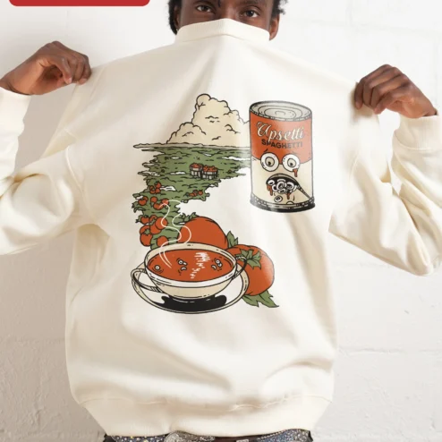 Upsetti Spaghetti Sweatshirt Retro Cartoon Crying Sauce Can Funny Meme Gift