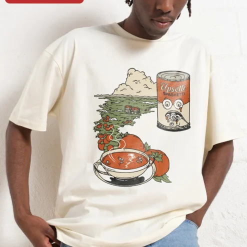 Upsetti Spaghetti Tee Funny Italian Food Meme Graphic Shirt for Men on a hanger, ready to ship from Chicago, Illinois