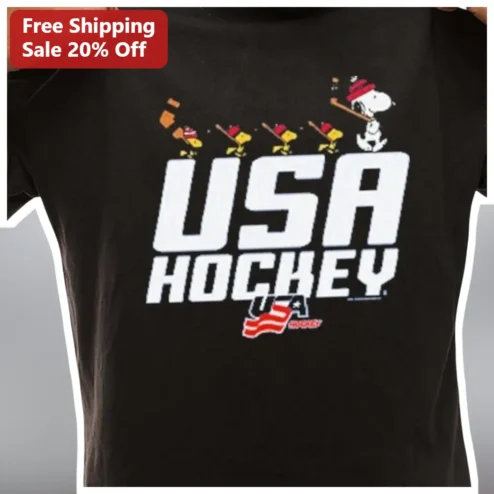 USA Hockey Snoopy Peanuts Tee Vintage Team USA Cartoon Graphic Shirt for Kids and Adults