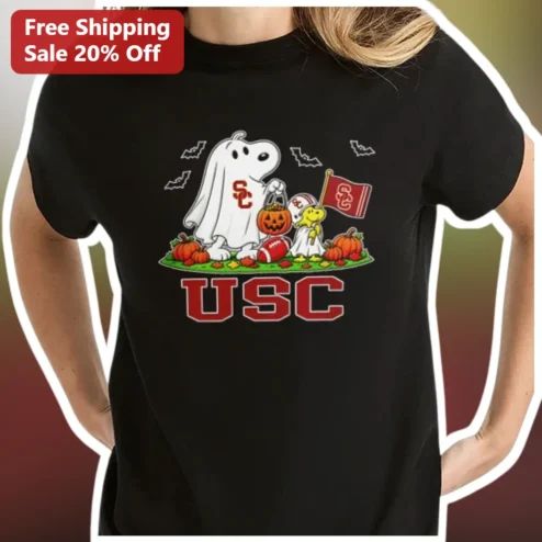 USC Trojans Snoopy Peanuts Halloween Ghost Tee University of Southern California Spooky Season Gift