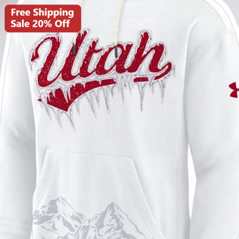 Utah Hoodie Vintage Distressed Red Script Logo with Icicles Winter Pullover for Men Women