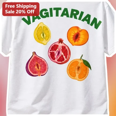 VAGITARIAN Funny Sarcastic Graphic Tee for Women Men Botanical Fruit Anatomy Humor Shirt