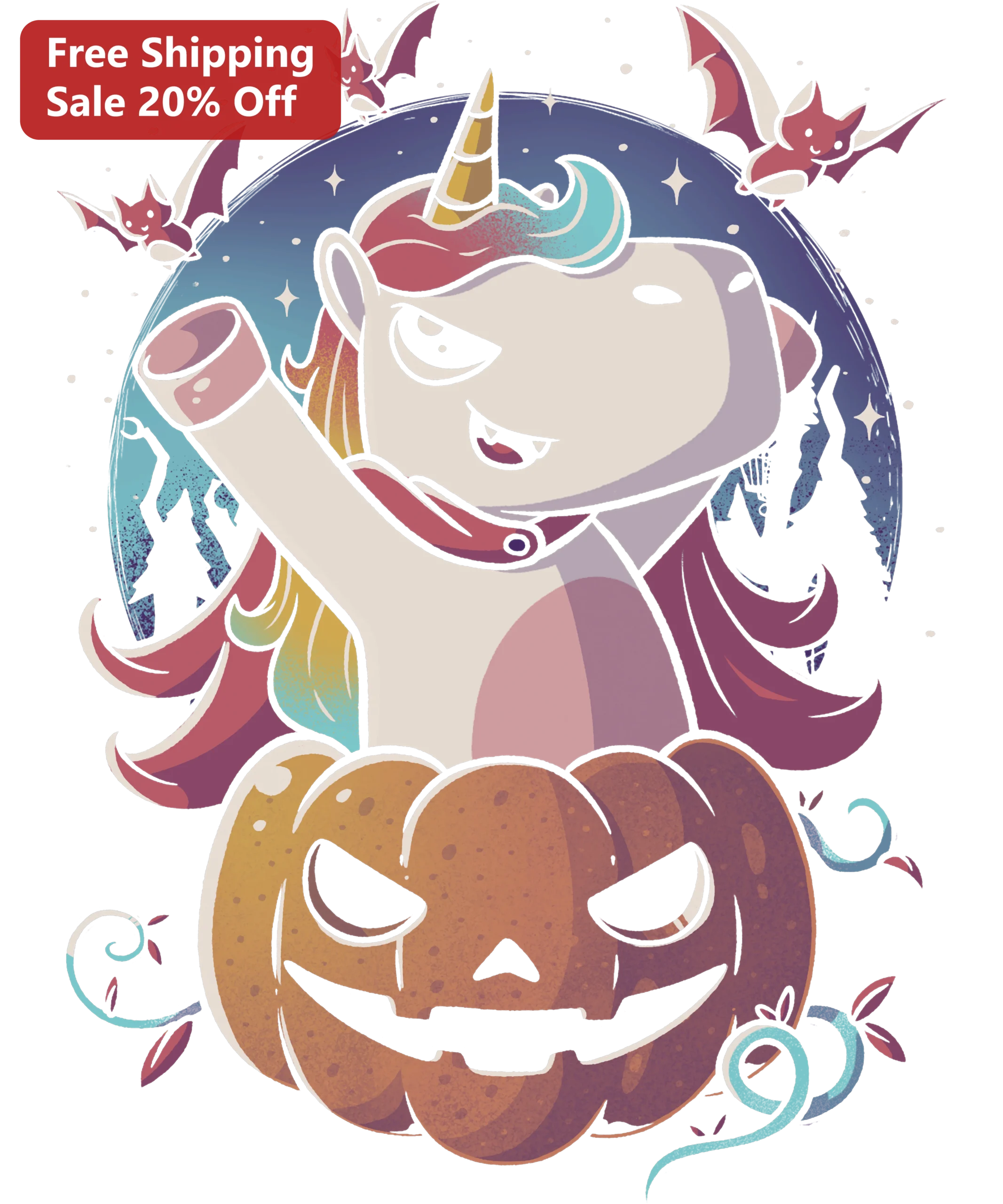 Vampire Unicorn Halloween Pumpkin Tee Cute Kawaii Spooky Graphic Shirt Gift for Women Men