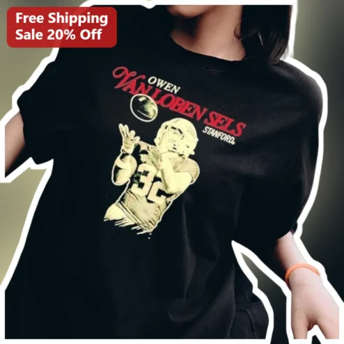 VAN LOBEN SELS Retro Football Player Graphic Tee Vintage Collegiate Style Black Shirt