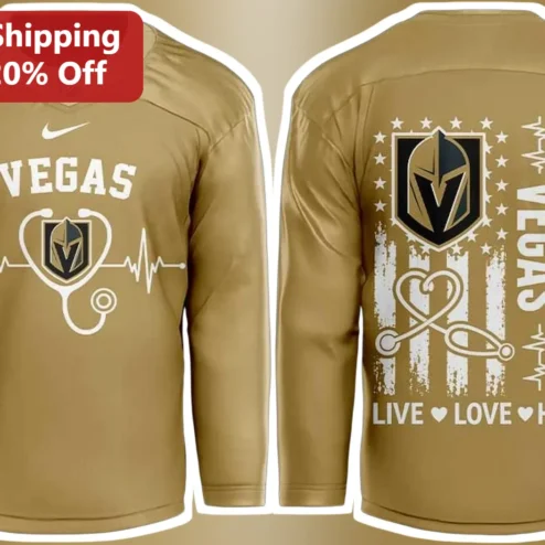 Vegas Live Love Heal Jersey Gold Long Sleeve NHL Healthcare Worker Fan Gear