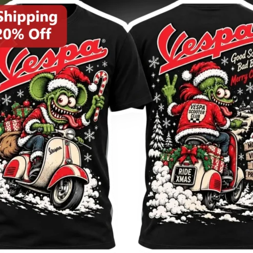 Vespa Grinch Merry Christmas Tee Good Scooters Bad Behavior Holiday Gift Shirt