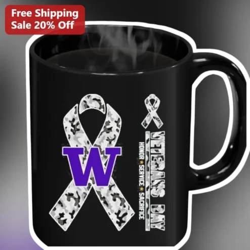 Veterans Day Honor Service Sacrifice Mug Camo Ribbon Personalized Initial Gift for Military Veterans