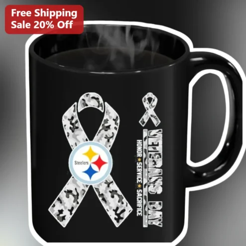 Veterans Day Honor Service Sacrifice Mug Steelers Camo Ribbon Design Gift for Military Fans