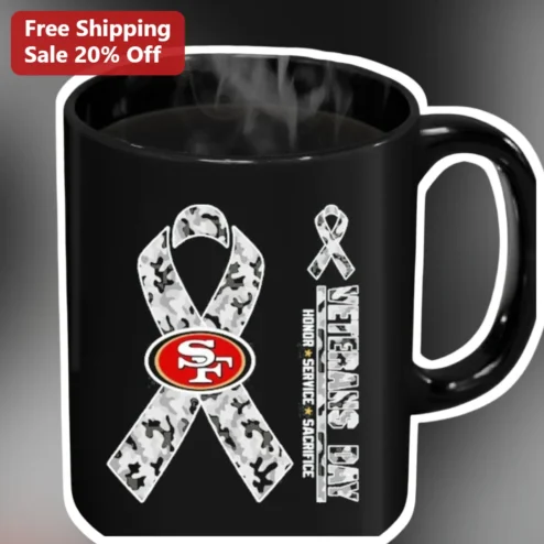 Veterans Day Honor Service Sacrifice Mug SF 49ers Camo Ribbon Gift