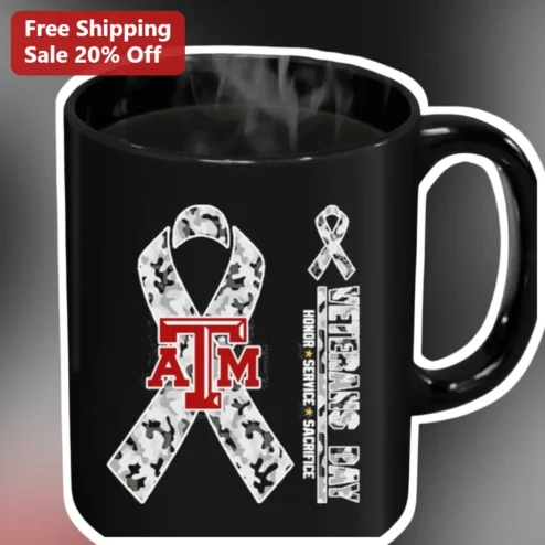 Veterans Day Mug Honor Service Sacrifice Texas A&M Aggie Camo Ribbon Coffee Cup Gift for Military Veterans