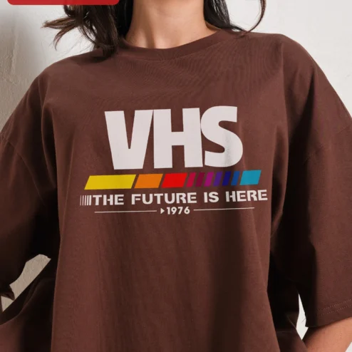 Customer in Chicago, Illinois wearing VHS The Future Is Here 1976 Retro Tech Graphic Tee