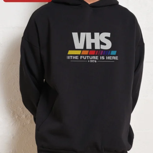 VHS The Future Is Here Retro Hoodie, Vintage Analog Tech Vaporwave Glitch Art Pullover for Men Women