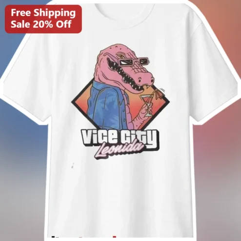 Vice City Leonida Tee Gator Keys Pink Crocodile Synthwave Graphic Shirt