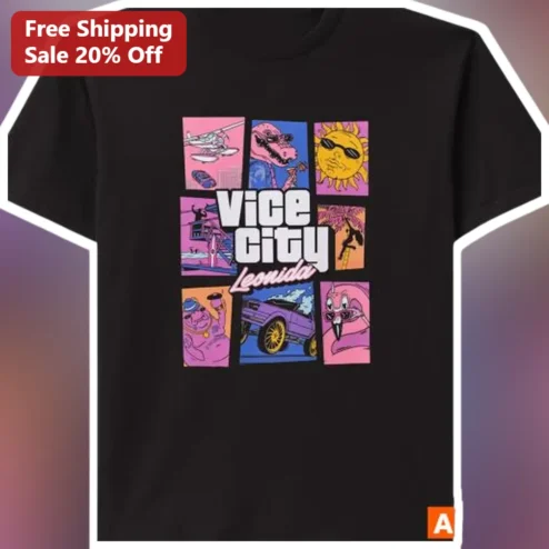 Vice City Leonida Tee GTA VI Retro 80s Miami Vice Vaporwave Gaming Merch Gift for Men Women