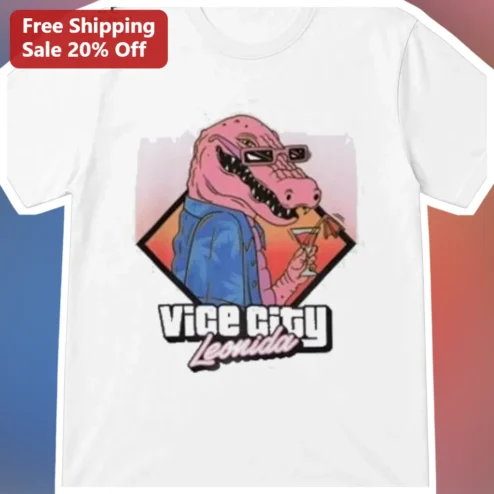 Vice City Leonida Tee State of Leonida GTA 6 Parody Vaporwave Alligator Graphic Shirt for Gamers