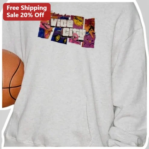 Vice City Sweatshirt Retro Vaporwave Neon Palm Tree Graphic Unisex Gaming Merch Gift
