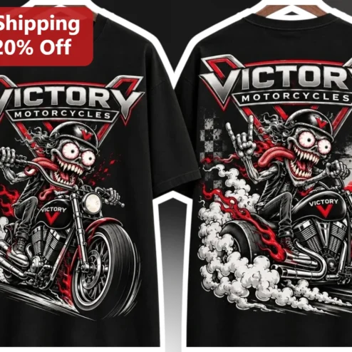 Victory Motorcycles Ride Built Different Zombie Skeleton Graphic Tee for Bikers