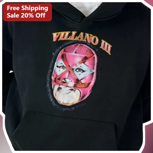 Villano III Luchador Hoodie Vintage Mexican Wrestling Merch Black Pullover