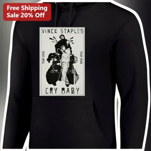 Vince Staples Cry Baby Hoodie Vintage Tour Merch Black Pullover Sweatshirt Hip Hop Rapper Apparel