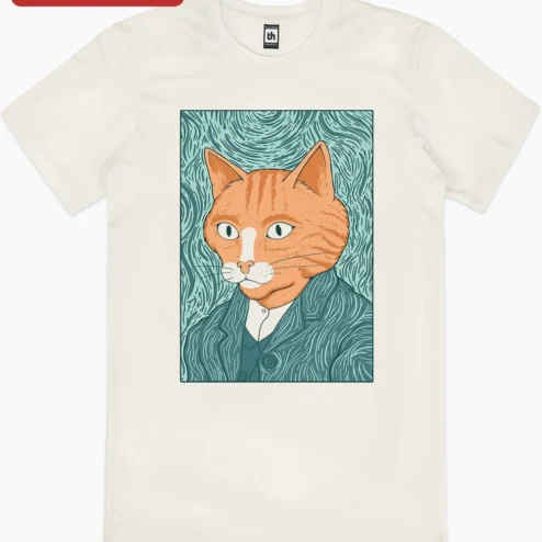 Vincent Van Gogh Cat Tee Art Parody Gift for Cat Lovers and Art Enthusiasts