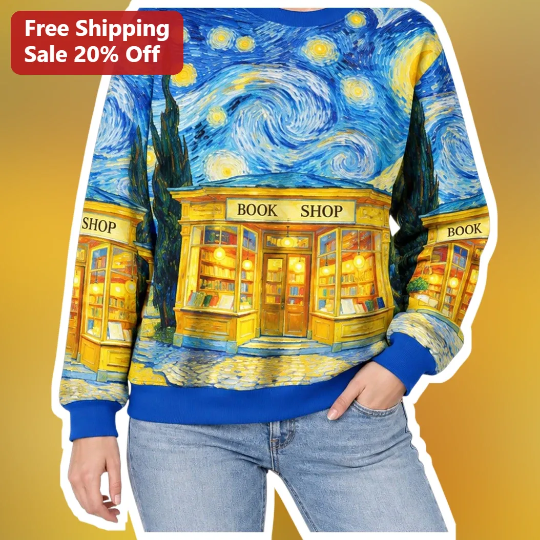 Vincent van Gogh Starry Night Bookshop Hoodie Art Lover Gift