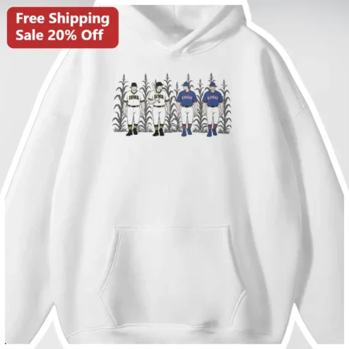 Vintage Baseball Players Cornfield Graphic Hoodie Retro Midwest Sports Apparel for Men